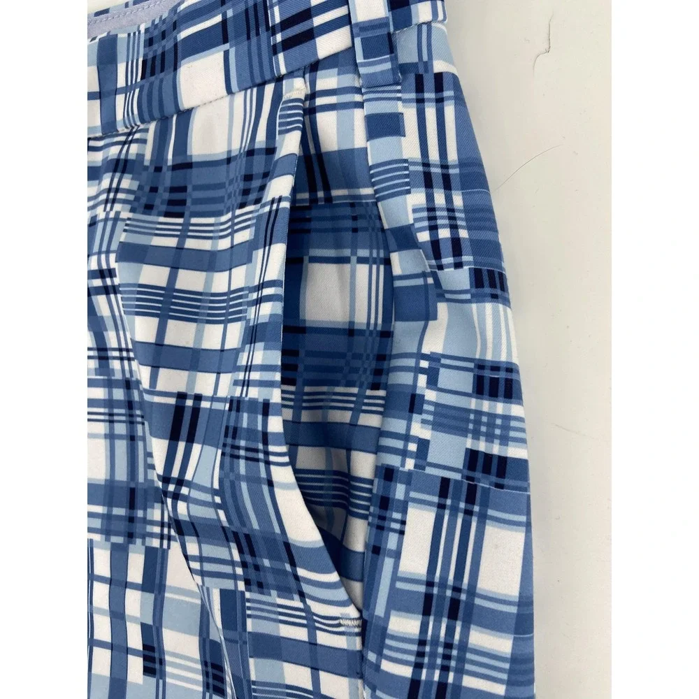 Peter Millar Shorts Mens 38‎ Blue Plaid Crown Crafted Golf Stretch Chino 9